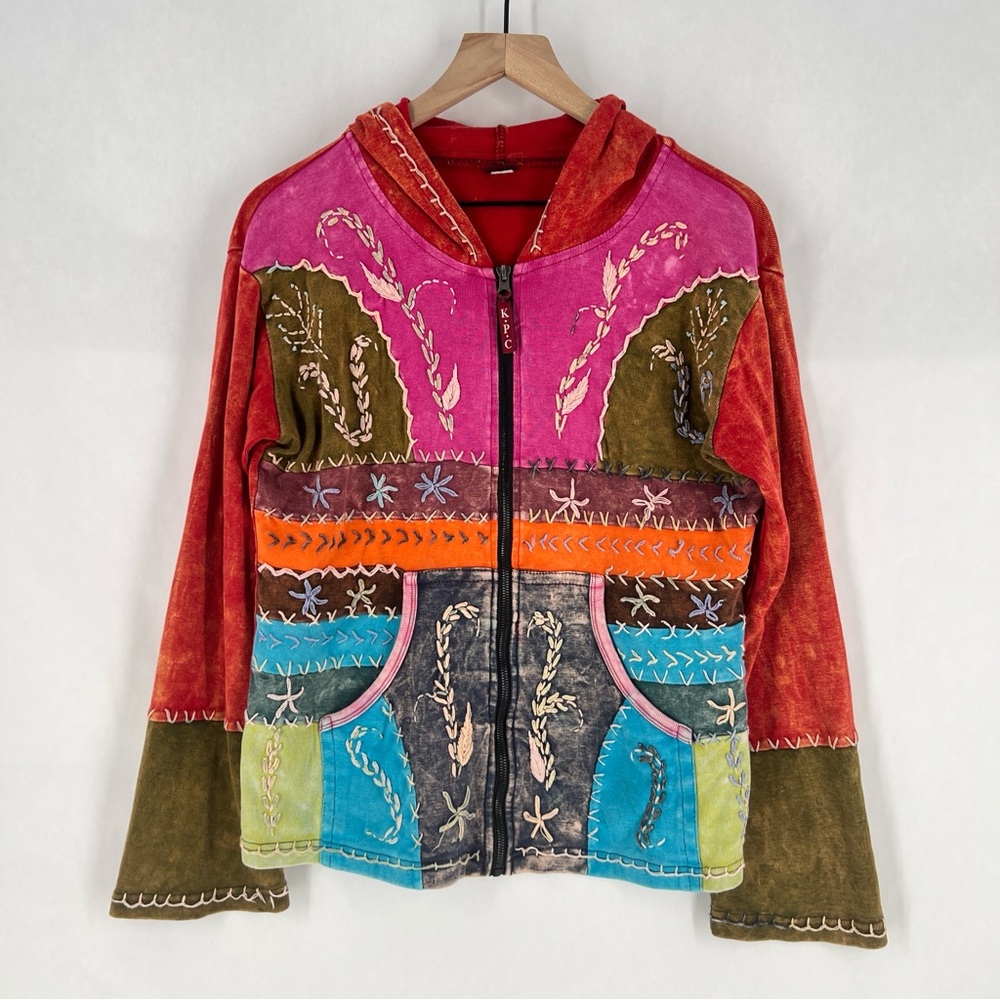 MPC Colorful Patchwork Embroidered Stitching Sip Front Hooded‎ Jacket Artsy - Picture 3 of 17